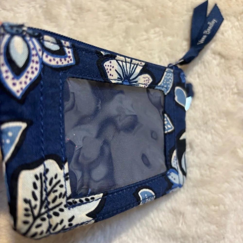 Vera Bradley ID Case Tropics Tapestry with Keyring Blue White Purple ZipUp - Picture 3 of 11